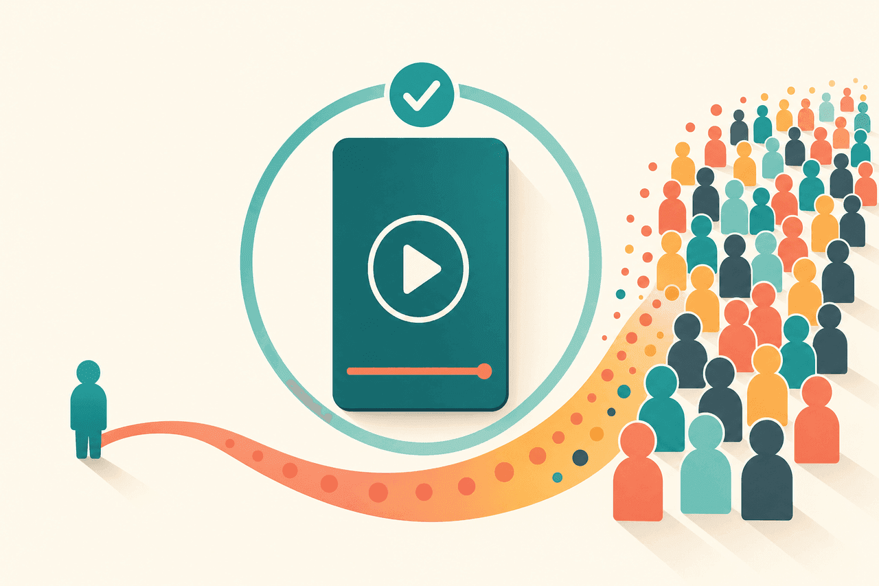 Illustration of TikTok's For You algorithm: a video passing from viewer to viewer