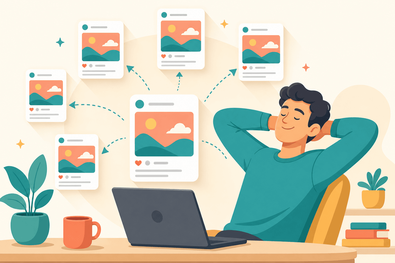Steadybeat distributing one post to six social channels