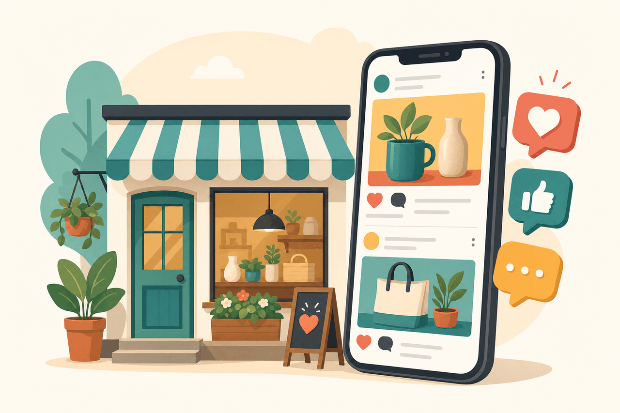 A storefront with social channels above it