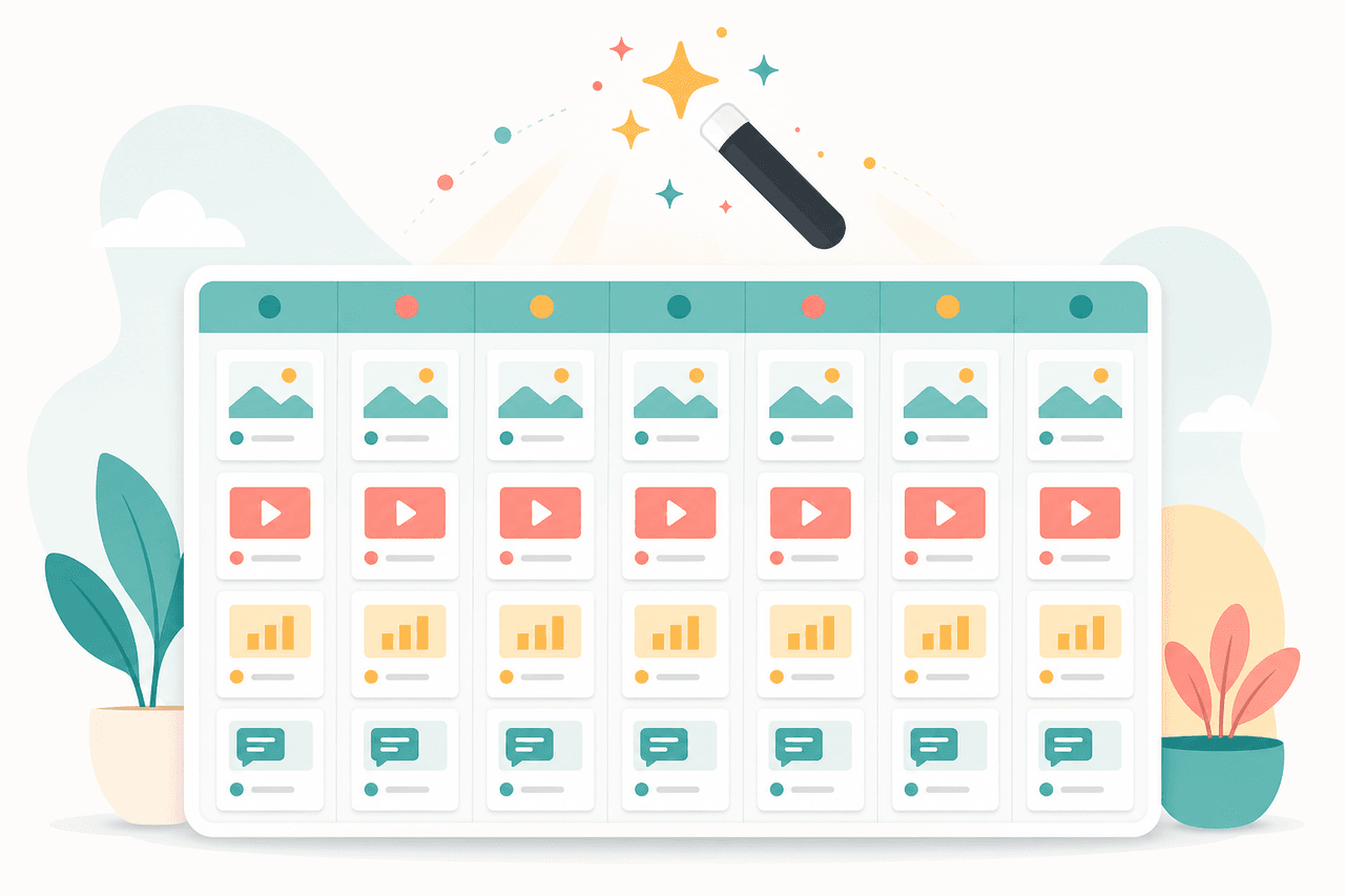 A weekly calendar with every day filled with ready-made posts from a single generation